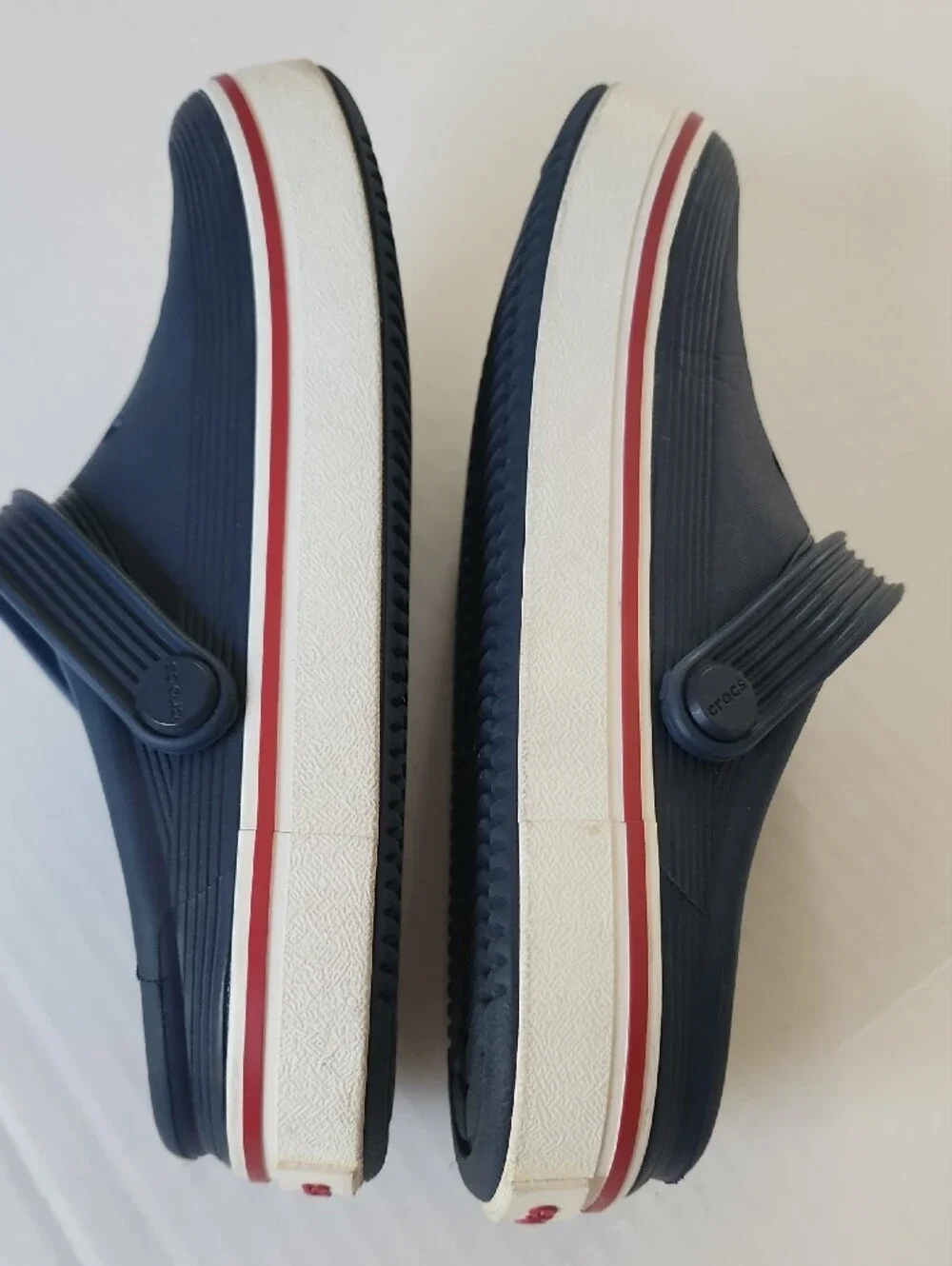 CROCS Kids Navy Clogs with Red and White Trim
